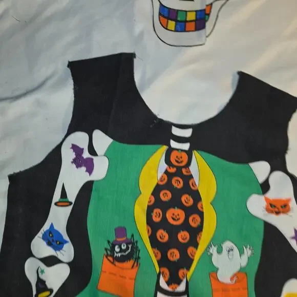 Vintage Skeleton Witch Pullover Halloween Costume Apron Mask Sheet 31" L 18" W - Picture 15 of 16